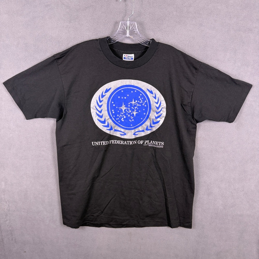 VTG Star Trek Mens T-Shirt XL Blue Federation Of Planets Single Stitch USA Made